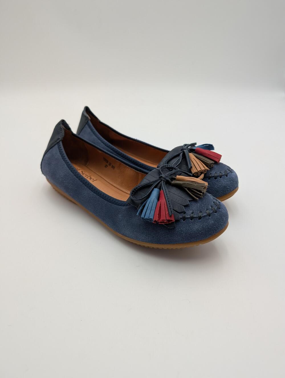 Josef Seibel Shoes Womens 6.5 Blue Suede Moccasin Tassel Double Air Reaction